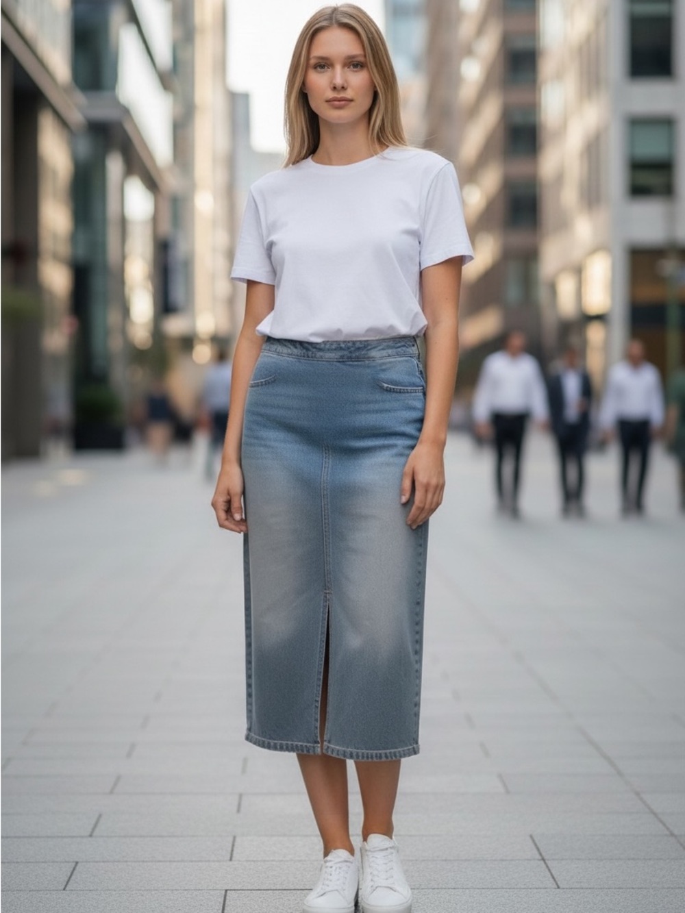 Halara Women’s XL Regular Blue Denim Midi Maxi Skirt Front Slit NWT